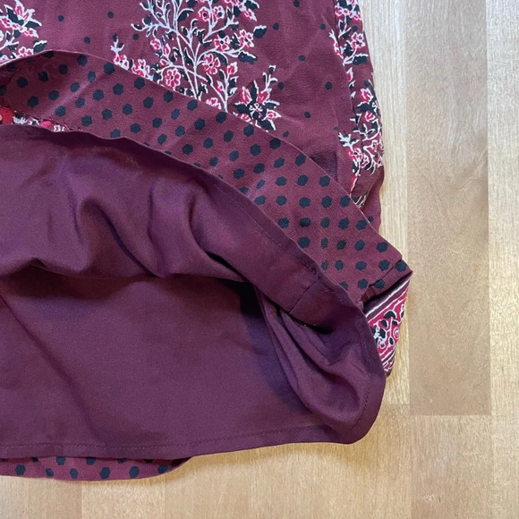 Madewell Silk Lassi Burgundy Floral Polka Dot Mini Pockets Lined Dress Size 4 - Picture 9 of 16